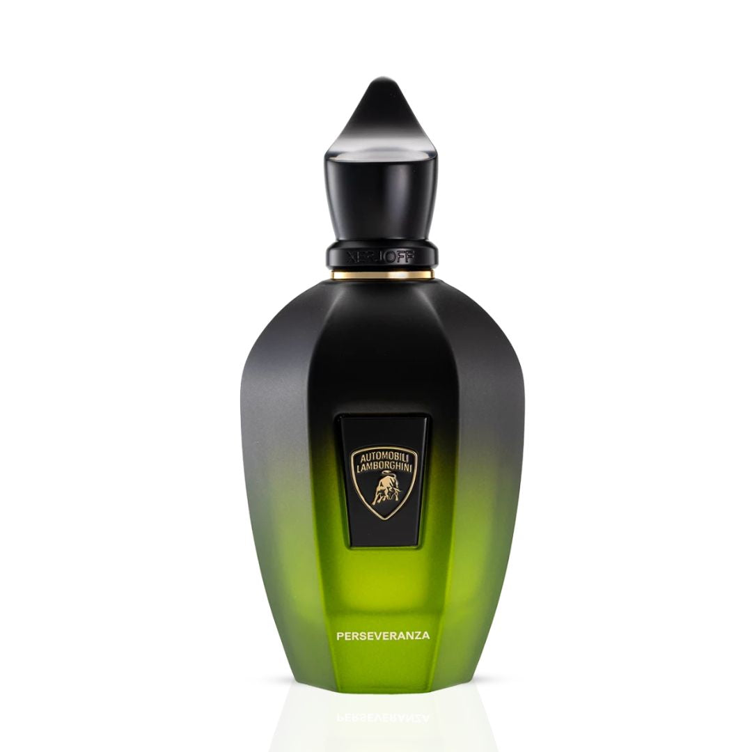 Xerjoff Lamborghini Perseveranza Eau de Parfum spray bottle, 100ml, with elegant packaging and branding visible.