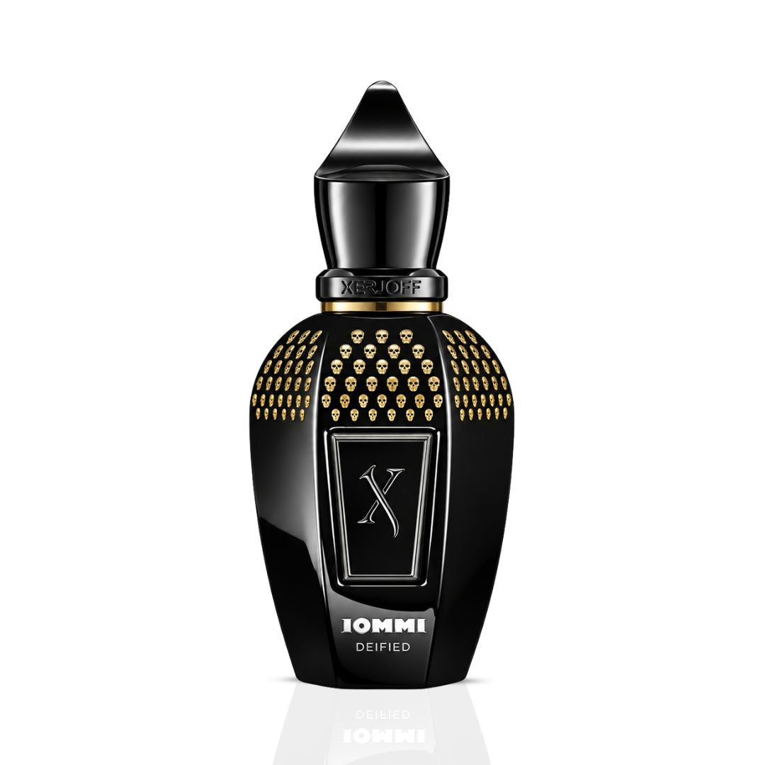 Xerjoff Tony Iommi Deified Eau de Parfum spray 50ml bottle with sleek black packaging and elegant design.