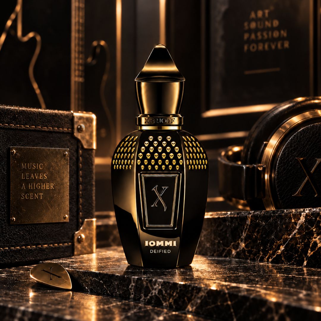 Xerjoff Tony Iommi Deified Eau de Parfum 50ml bottle, elegant glass container with black and silver design.