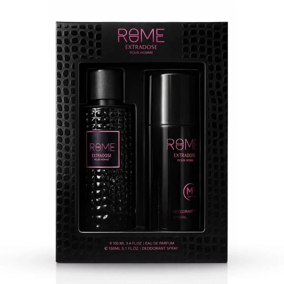 Rome Extradose Pour Homme Mast Perfume 2-piece fragrance gift set with bottles and packaging in the image.
