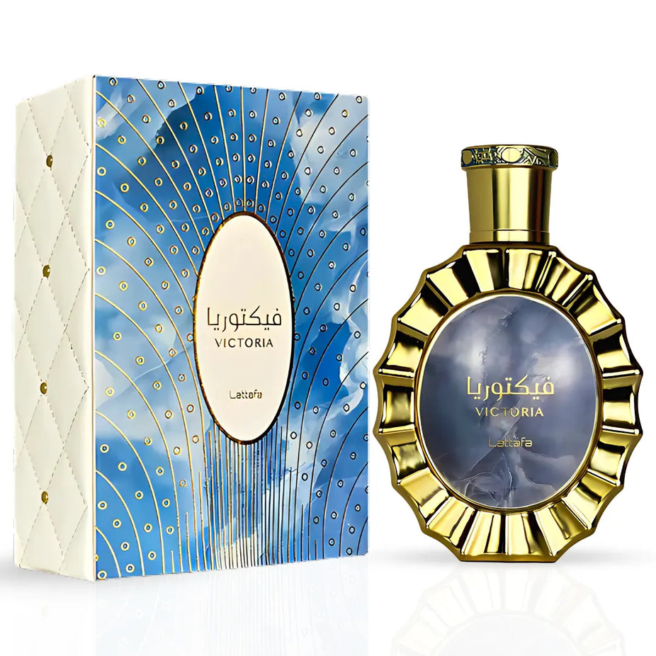 Bundle of Victoria Eau de Parfum Spray by Lattafa and Aabinus Eau de Parfum Spray by Ard Al Zaafaran, 100ml each, displayed in bottles.