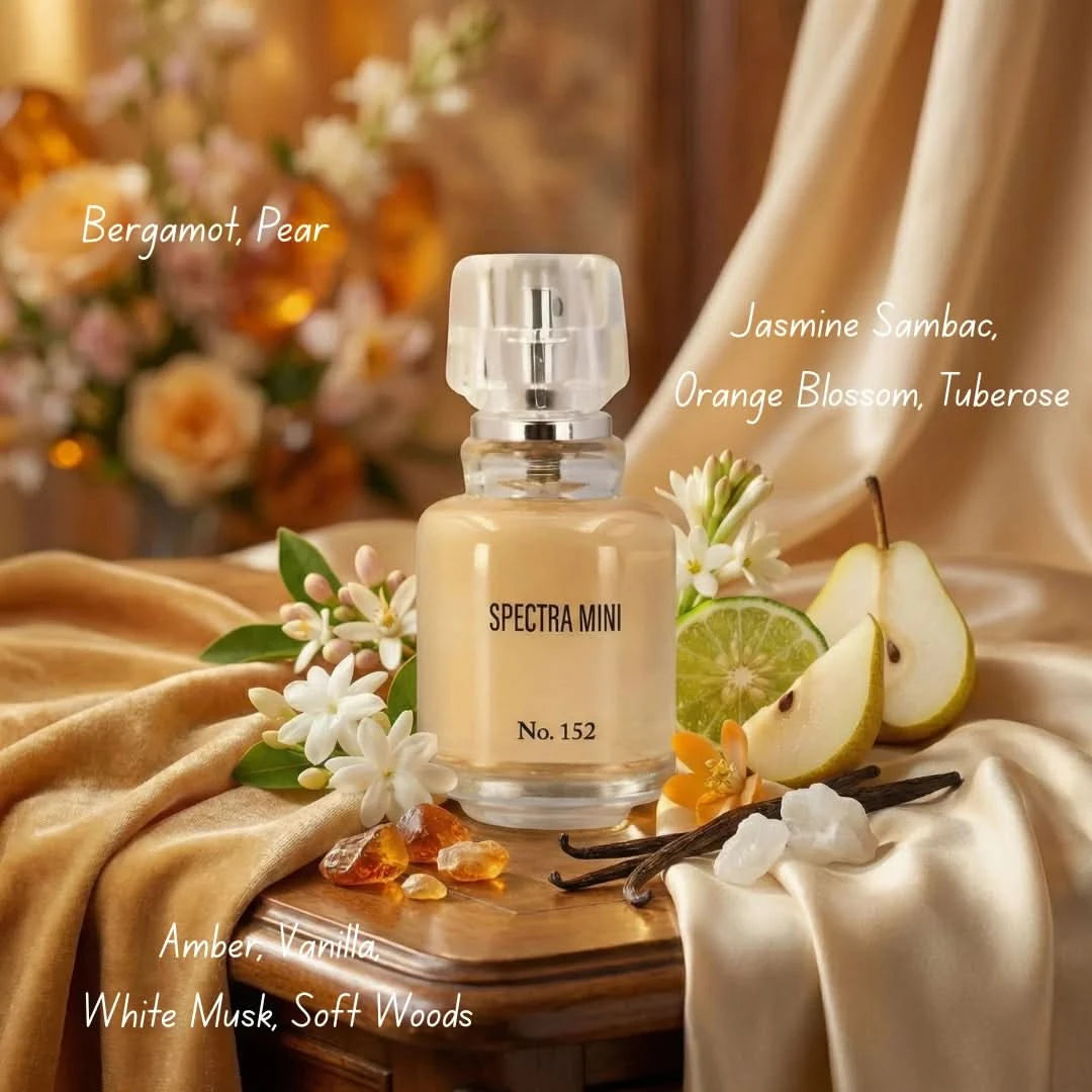 Spectra Mini No. 152 Eau De Parfum Spray 25ml, elegant floral fragrance in a sleek glass bottle, compact size for travel.