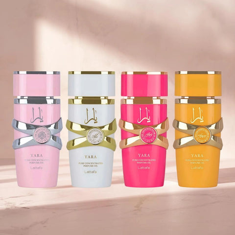 Yara, Yara Moi, Yara Candy & Yara Tous Concentrated Perfume Oils 20ml (0.68oz) by Lattafa | A Quartet of Playful Elegance & Tropical Charm (Bundle) - Intense Oud