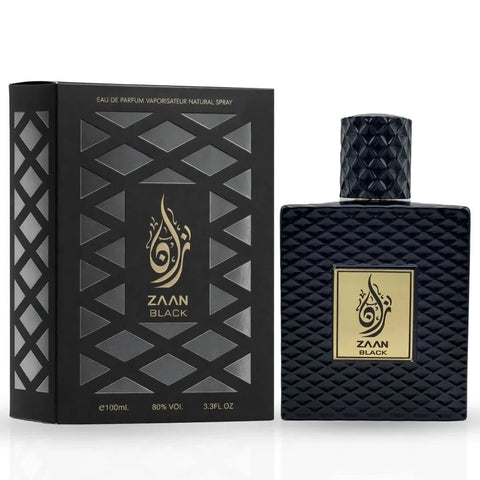 Aura Fragrances Zaan Black collection with Forest and Blue Eau De Parfum sprays in 100ml bottles, by Intense Oud.