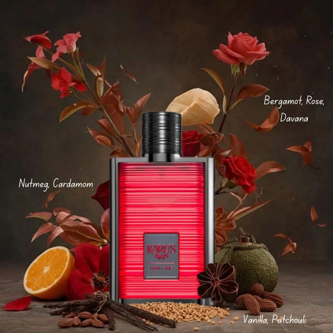 Khadlaj Karus Blu Spice and Oud Fire Eau de Parfum bundle, 100ml spray bottles, featuring vibrant packaging and luxurious fragrance bottles.