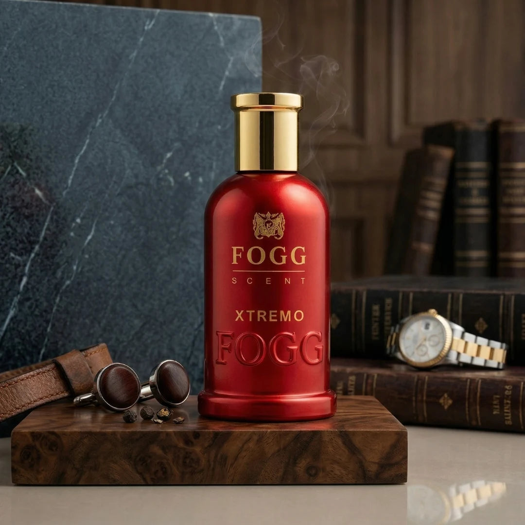 Fogg Xtremo for Men Eau de Parfum spray bottle, 100ml, with sleek design and dark-colored cap.