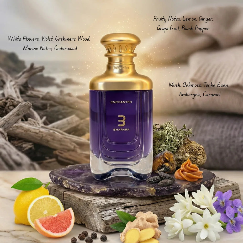 Bharara Enchanted Eau de Parfum Spray 100ml bottle with elegant packaging and floral design.