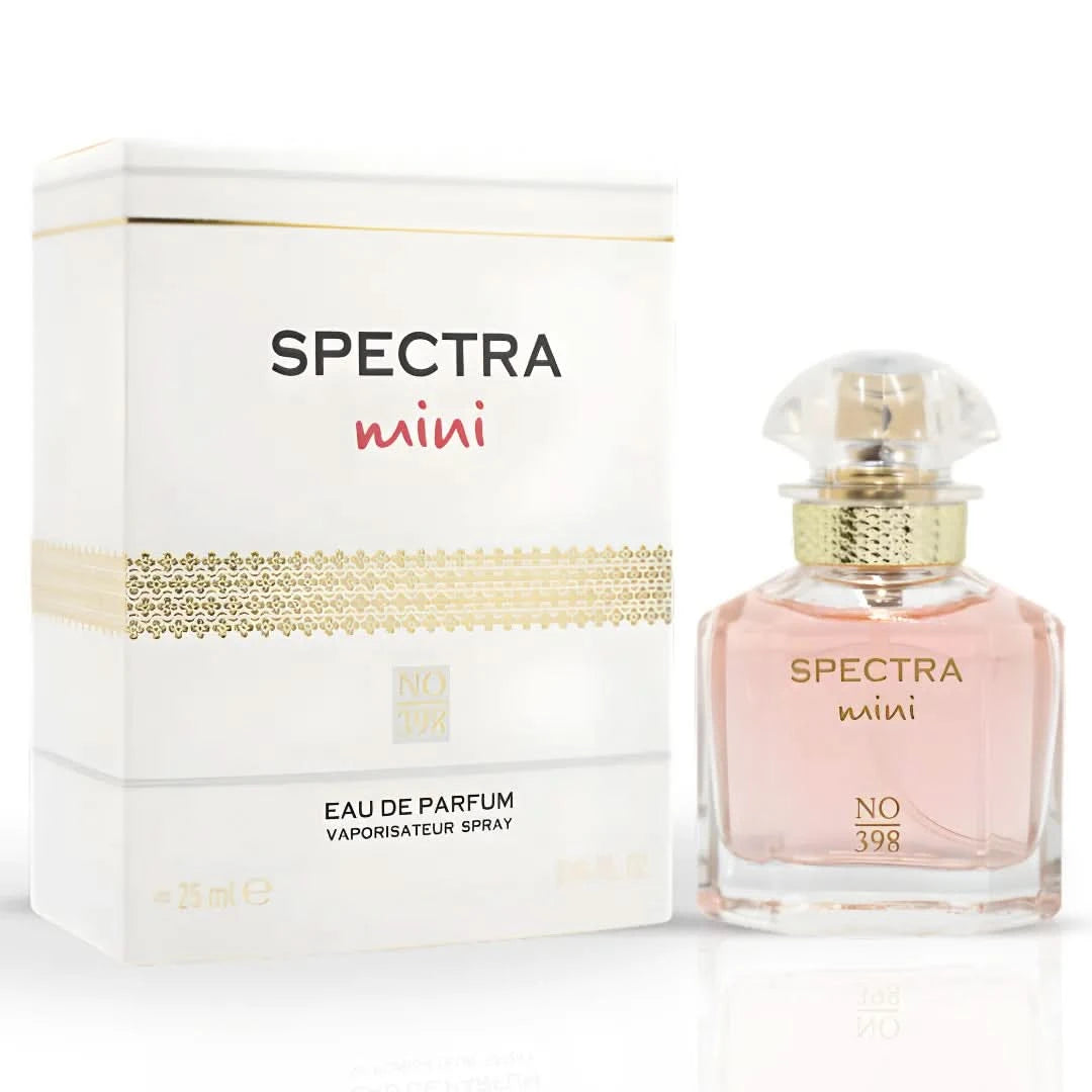 Spectra Mini No. 398 Eau De Parfum spray bottle, 25ml, with elegant packaging and fragrance details visible.