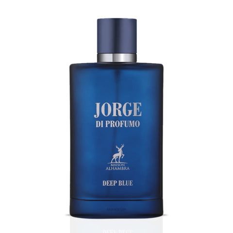 Maison Alhambra Jorge Di Profumo Deep Blue Eau de Parfum spray 100ml, elegant bottle with deep blue accents.