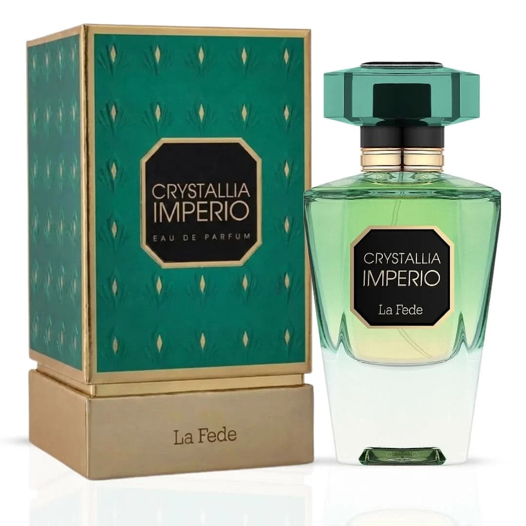 Khadlaj La Fede Crystallia Imperio and Primaso Eau de Parfum spray bundle, 100ml bottles with elegant perfume packaging