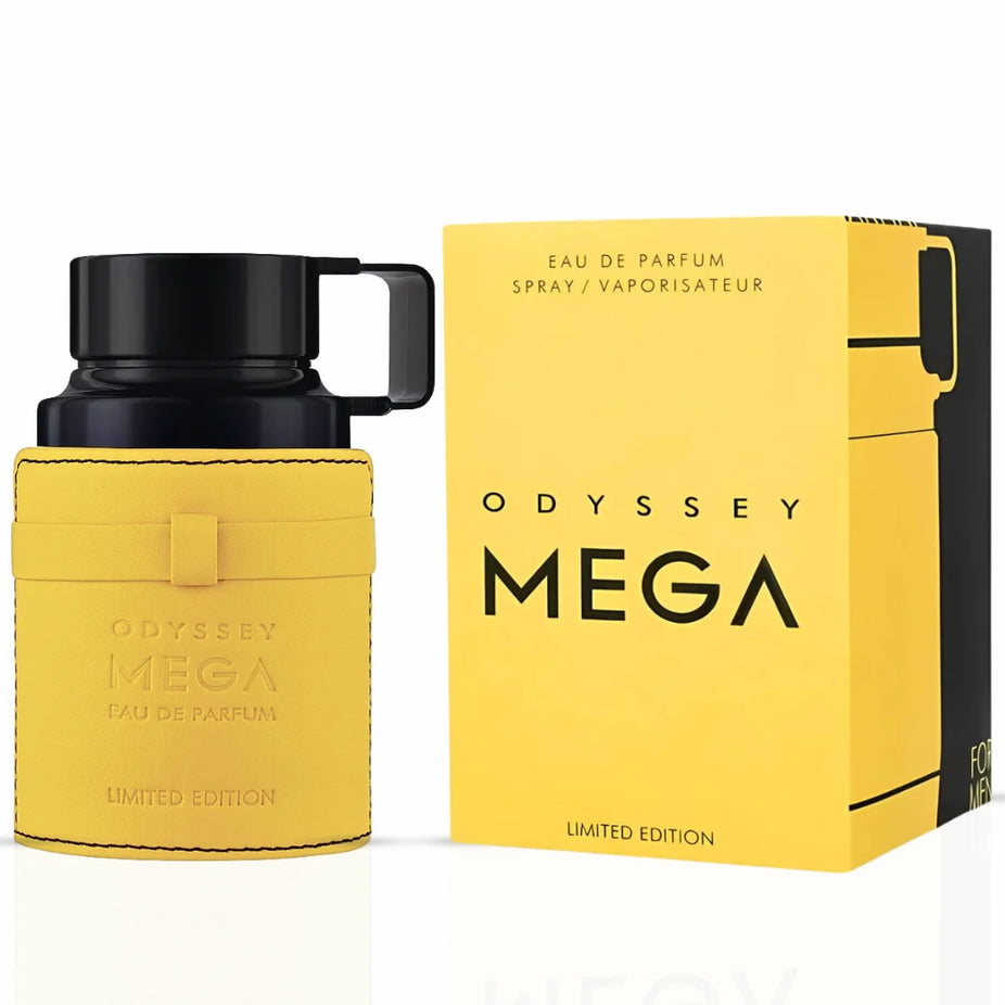 Odyssey Mega Man Limited Edition Eau de Parfum spray by Armaf, 200ml, featuring sleek bottle design and branding.