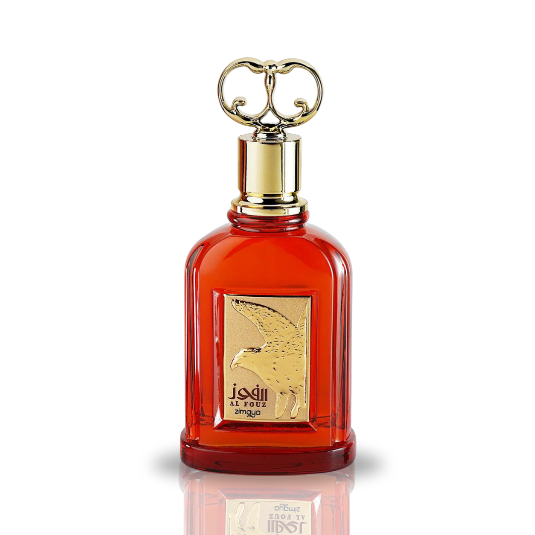Zimaya AL Fouz EDP spray 100ml, floral woody fragrance for men and women, elegant glass bottle with floral and woody accents.