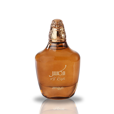 Zimaya Al Kaser Eau de Parfum spray 100ml with top notes, showcasing the elegant bottle and packaging.