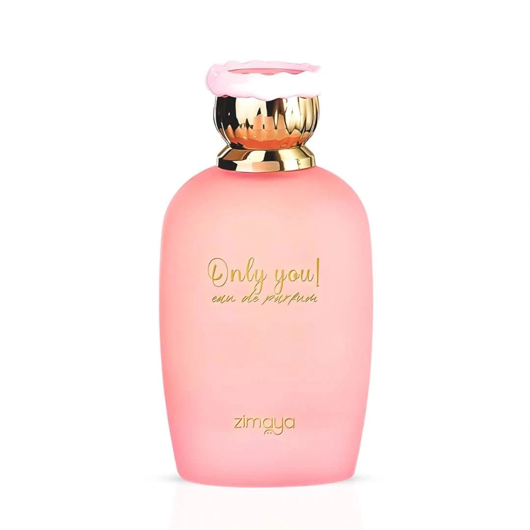 Zimaya Only You Eau de Parfum spray 100ml bottle with packaging, elegant glass bottle with a sleek design.