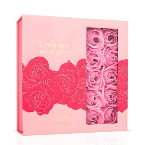 Zimaya Only You Eau de Parfum spray in a clear glass bottle, 100ml, elegant design, showcasing the fragrance inside.