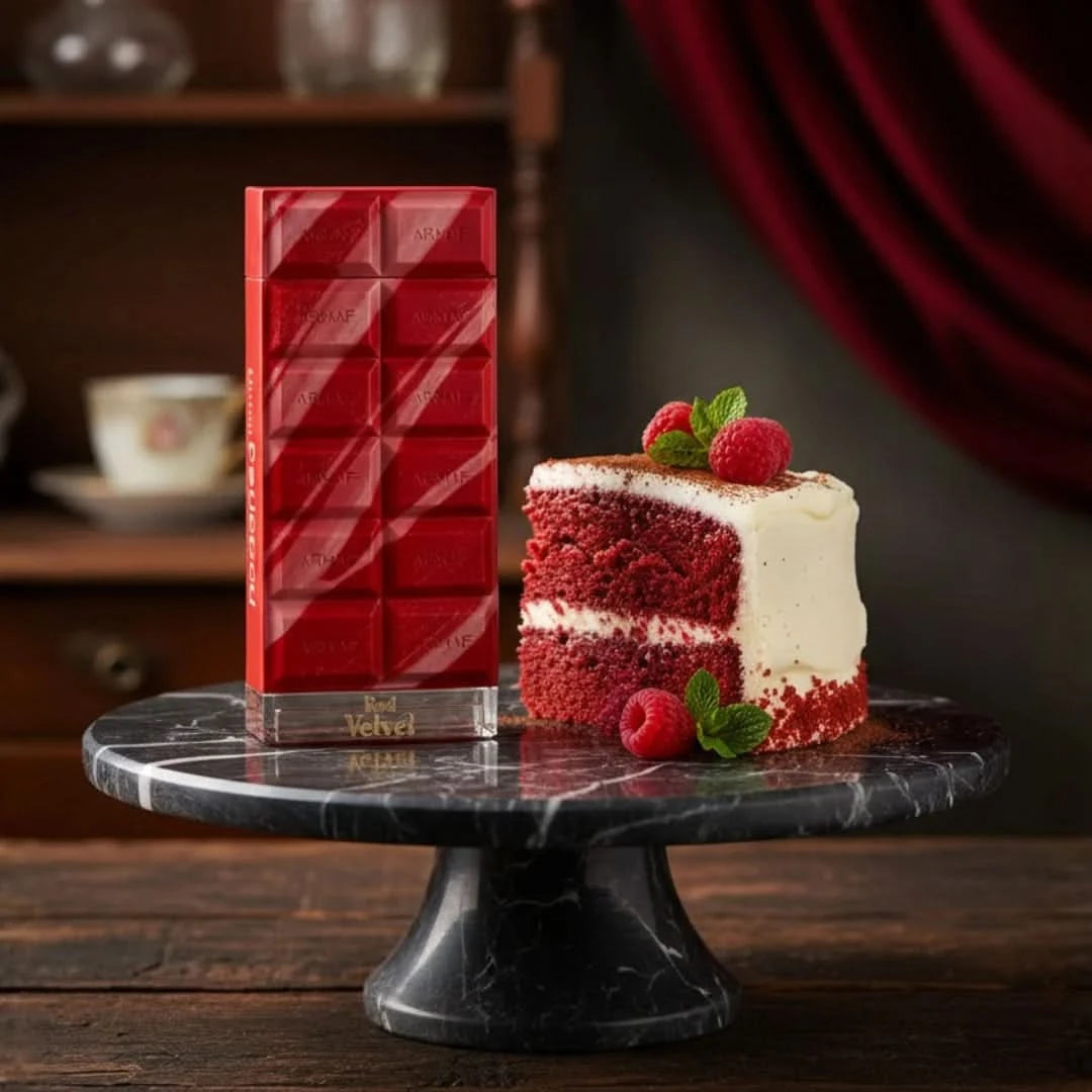 Dubai Delicacy Red Velvet Eau de Parfum Spray by Armaf, 70ml, featuring luxurious red velvet scent in a stylish bottle.