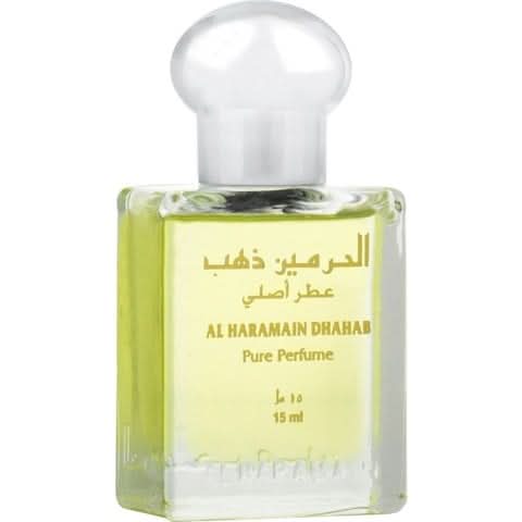 Al Haramain Dhahab concentrated perfume oil 15ml bottle with gold accents, showcasing elegant packaging and luxurious design.