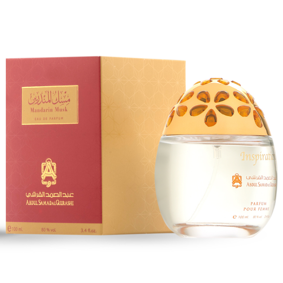 Abdul Samad Al Qurashi Mandarin Musk Inspiration EDP 100ml bottle with elegant packaging and floral accents.