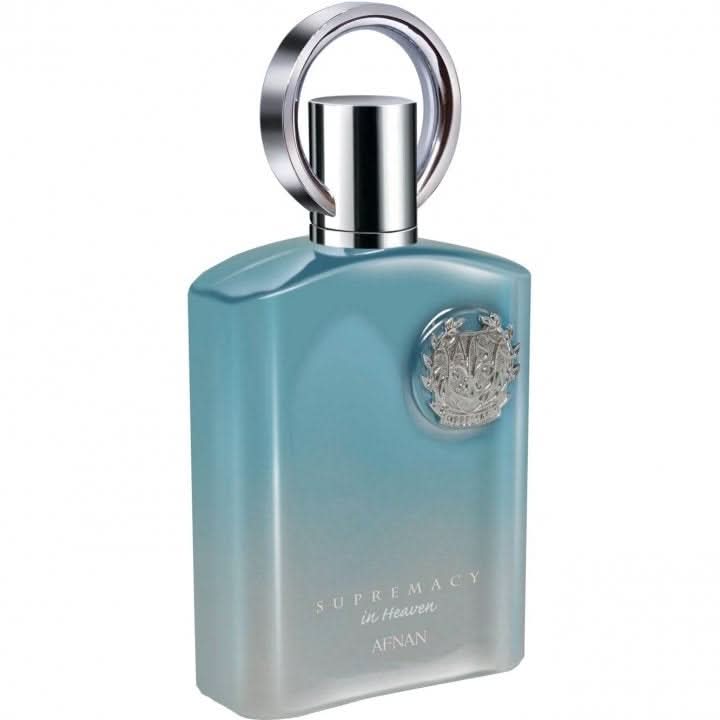 Afnan Supremacy in Heaven Eau De Parfum spray bottle, 100ml, featuring elegant packaging and fragrance details.