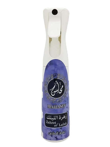 Khadlaj Zahret al Lailak air freshener in 320 ML bottle with pouch, featuring floral design and fresh scent.