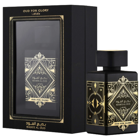 Collection for Men: Bade'e Al Oud for Glory EDP and Crave Extreme For Men I Eau De Parfum by Intense Oud, two fragrance bottles.