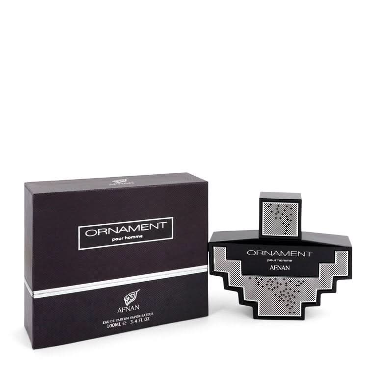 Afnan Ornament Pour Homme Eau de Parfum spray bottle with sleek design, 100ml size, and elegant packaging.