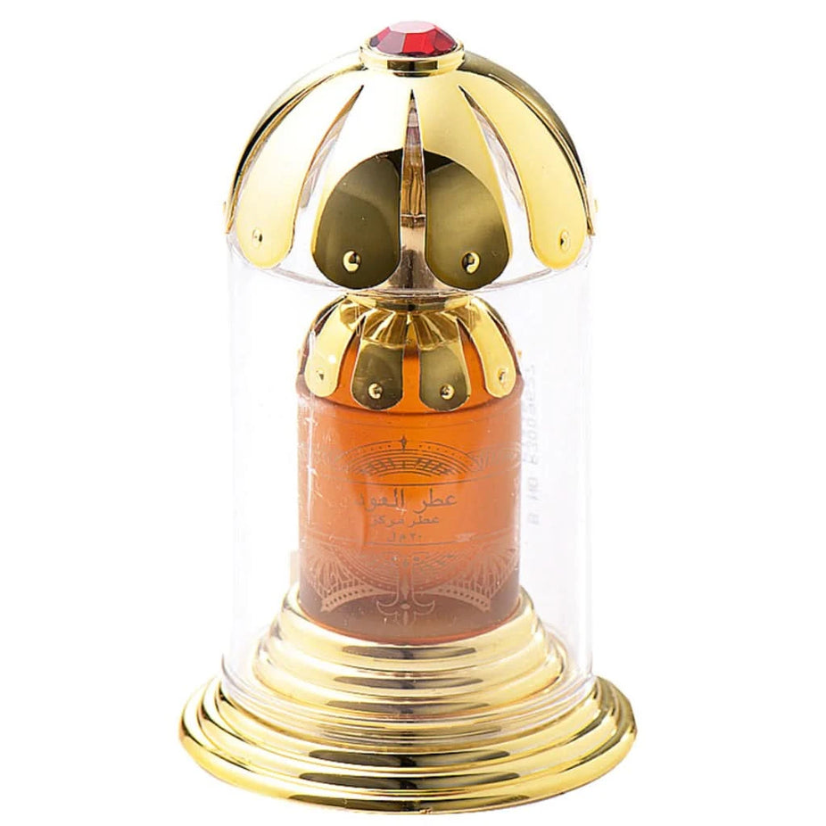 Rasasi Attar al Oudh Red and Mubakhar Green perfume oils in 20ml bottles, featuring luxurious concentrated perfume oils.