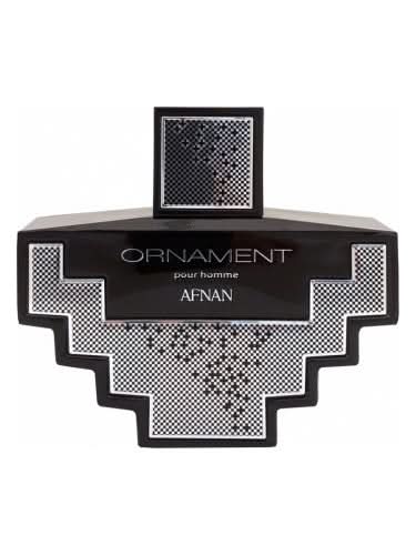 Afnan Ornament Pour Homme Eau de Parfum spray bottle, 100ml, with elegant design and label showing brand and fragrance details.