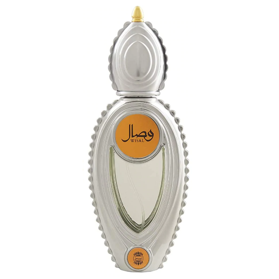 Ajmal Wisal for Women EDP 50ml with velvet pouch, featuring elegant perfume bottle and luxurious velvet pouch in the image.