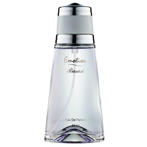 Rasasi Emotion for Women Eau de Parfum 50ml with velvet pouch, featuring elegant perfume bottle and luxurious packaging.