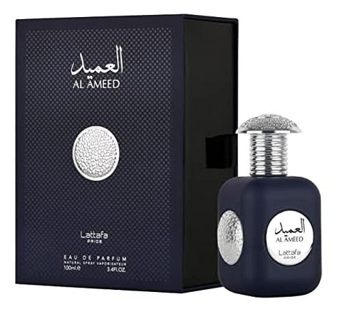 Lattafa Pride Awaan & Al Ameed EDP unisex perfume bottle, 100ml, with elegant floral and woody fragrance design.