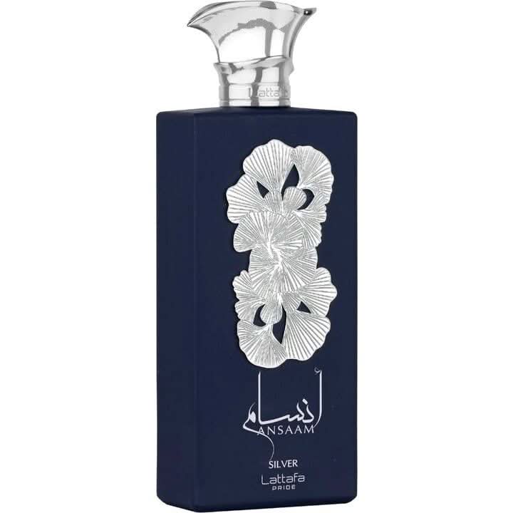 Lattafa Ansaam Gold & Silver EDP perfume bottle shown, 100ml eau de parfum with gold and silver accents.