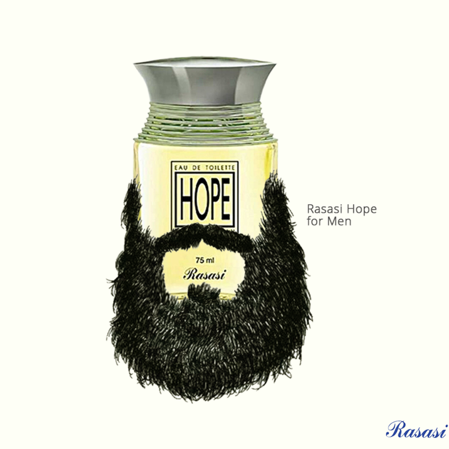 Rasasi Hope for Men EDP 75ml bottle with velvet pouch, featuring a sleek glass design and elegant packaging.