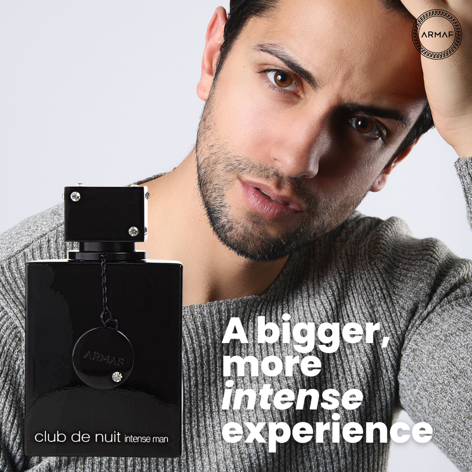 Armaf Club De Nuit Intense for Men Eau de Toilette spray, 105ml bottle, with dark packaging and silver accents.