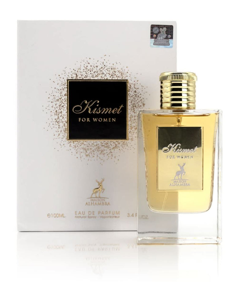 Maison Alhambra Kismet women’s Eau de Parfum spray 100ml with elegant bottle, floral and warm fragrance notes.