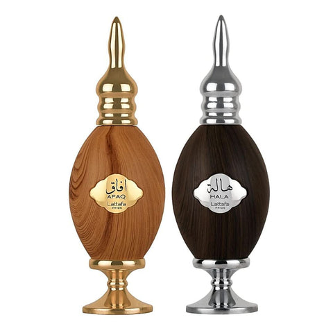Lattafa Pride Hala & Afaq EDP 100ml Eau De Parfum bottle with elegant packaging, showcasing the perfume's luxurious design.