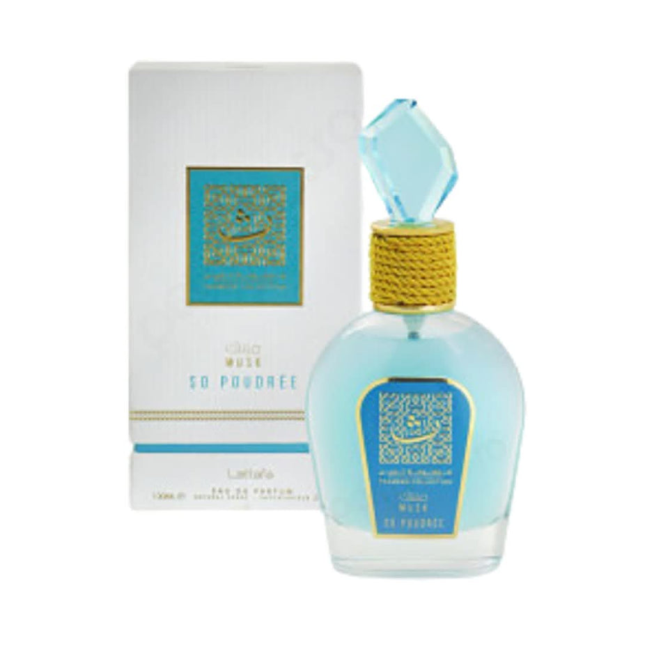 Lattafa Musk So Poudree Thameen Collection unisex Eau De Parfum 100ml bottle with sleek design and elegant packaging.