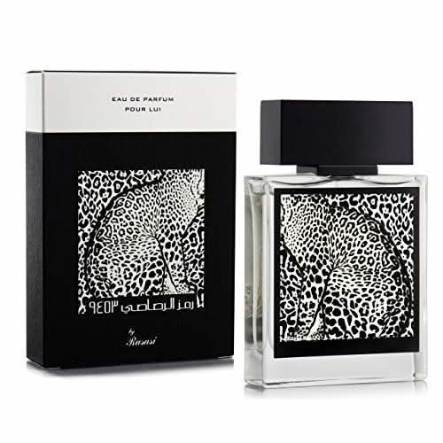 Rasasi Pour Lui men's set with Rumz Al Rasasi 9325, 9459, 9453 Zebra, Leopard, Crocodile EDP perfumes and bottles.