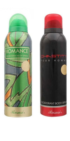 Rasasi Romance & Chastity deodorant stick with sleek packaging, designed for effective odor control and fresh scent.