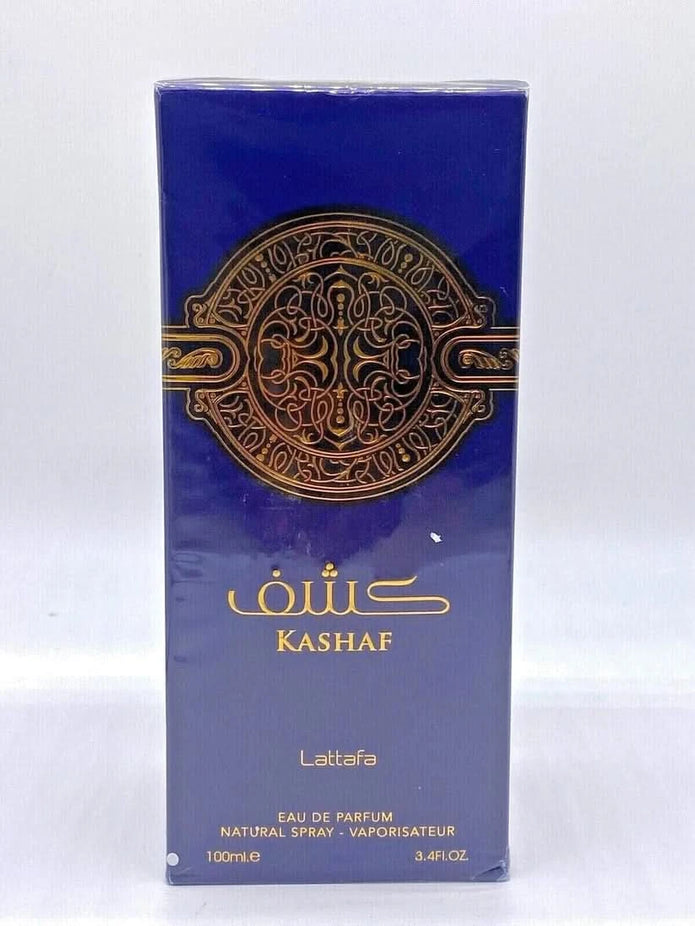 Kashaf EDP by Lattafa Perfumes, 100ML unisex Eau De Parfum bottle with modern design and label.