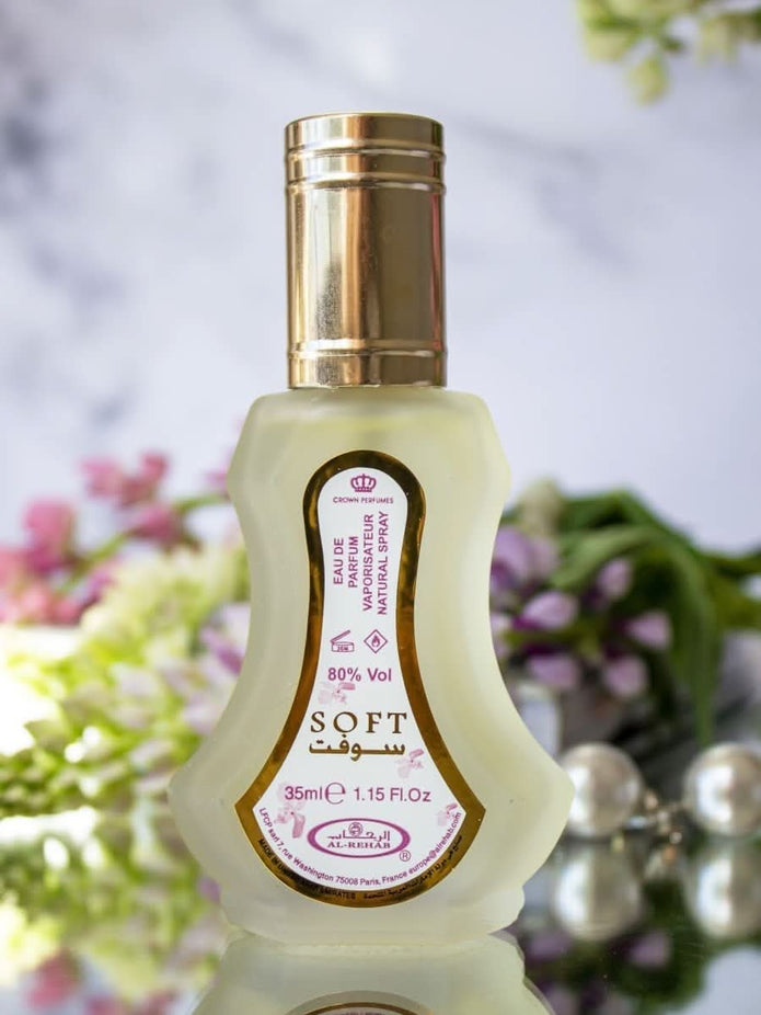 Al Rehab Soft Eau de Parfum spray bottle, 35ml (1.15 oz), elegant fragrance design perfect for everyday use
