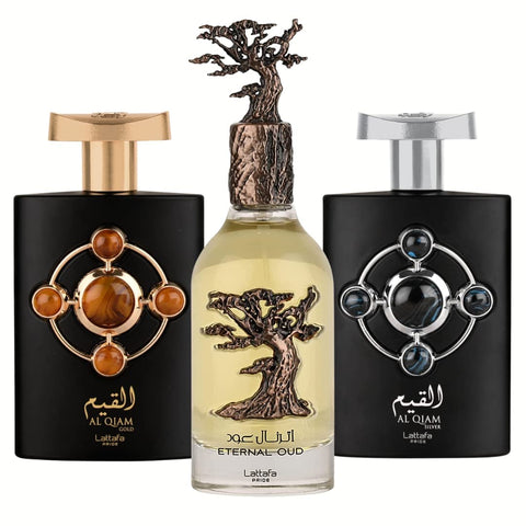 Al Qiam Gold, Al Qiam Silver & Eternal Oud Edp - Eau De Parfum Unisex 100ml(3.4 Oz) | By Lattafa Perfumes - Intense Oud