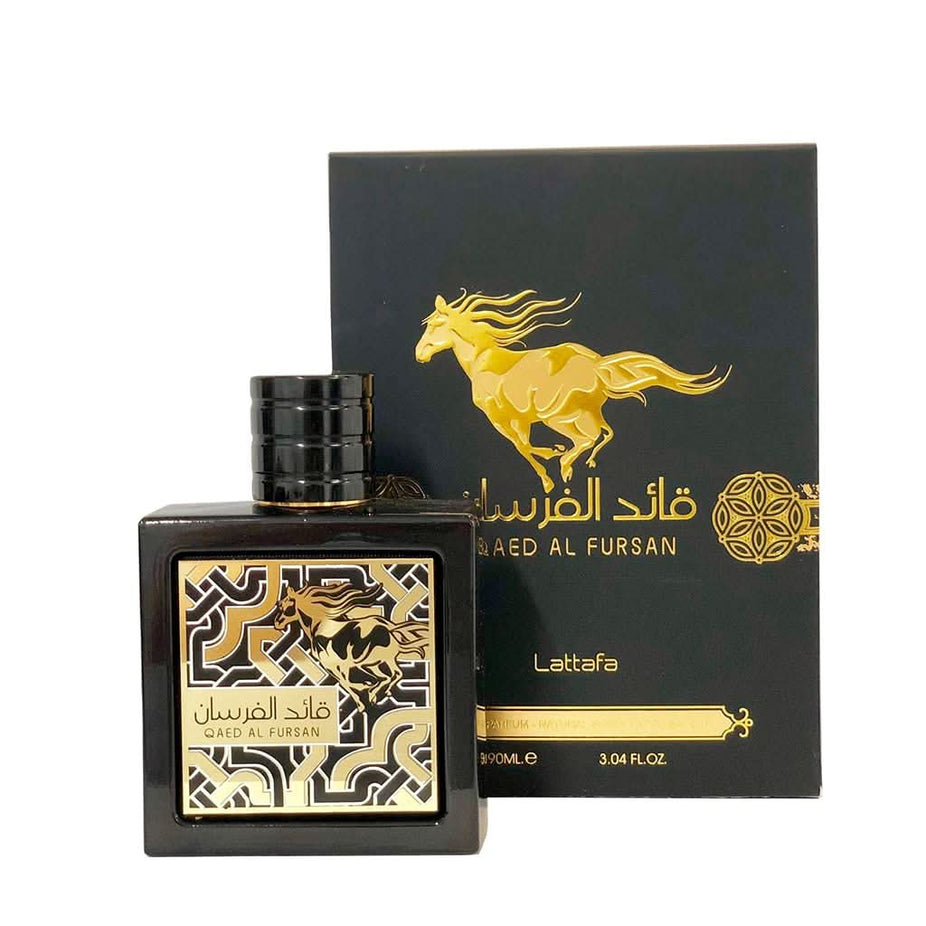 Qaed Al Fursan & Qaed Al Fursan Unlimited EDP by Lattafa, 90ml perfume bottle with elegant design.
