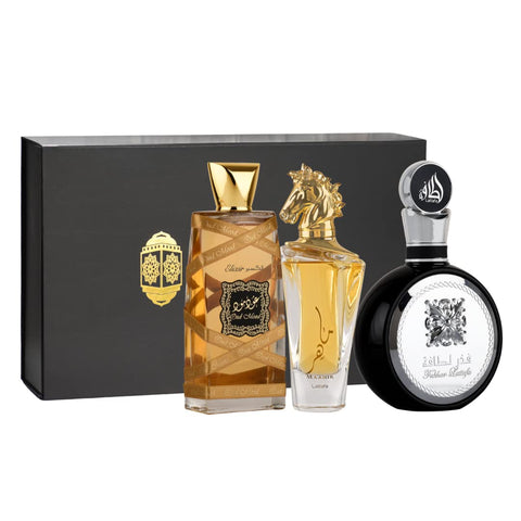 Lattafa Perfumes Fakhar Men, Maahir & Oud Mood Elixir EDP-100ml(3.4 oz) with Magnetic Gift Box Perfect for Gifting - Intense Oud