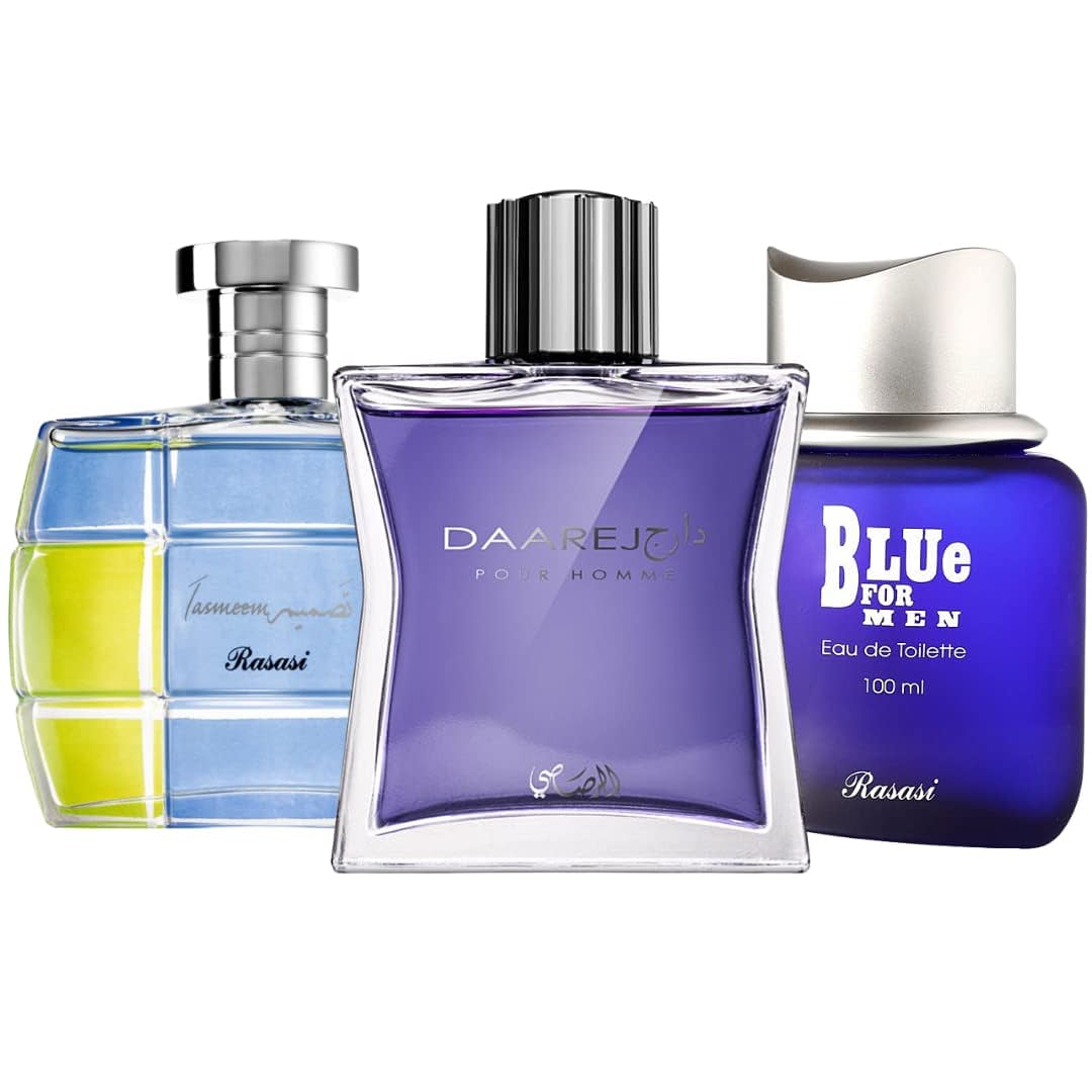 Shuhrah, Daarej & Blue for Men EDP - Eau De Parfum 90ml(3.0 oz) | by Rasasi (Xtra Value Premium Pack) - Intense Oud