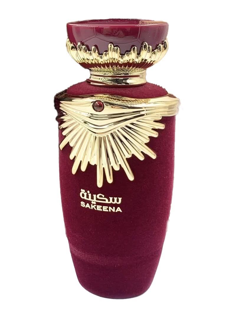 Lattafa Sakeena Eau de Parfum 100ml bottle with elegant packaging, showcasing the fragrance and brand logo.
