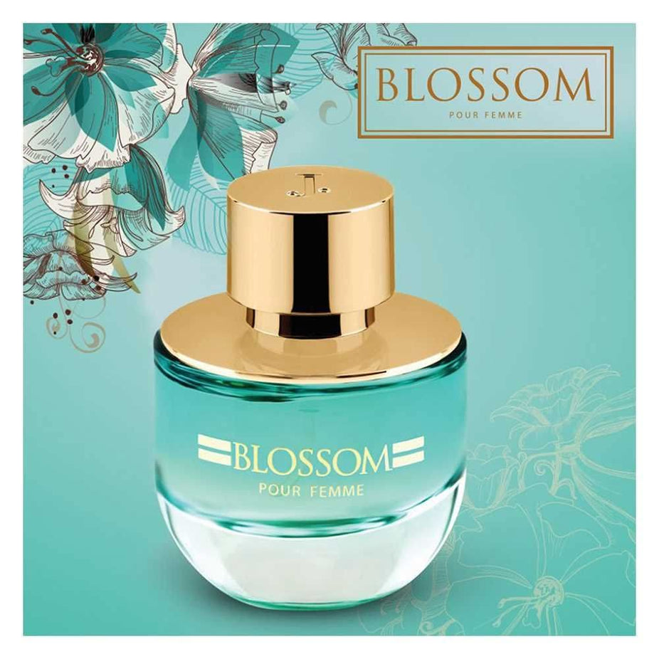 Junaid Jamshed Blossom Pour Femme Eau De Parfum 50ML bottle with floral design and elegant packaging.