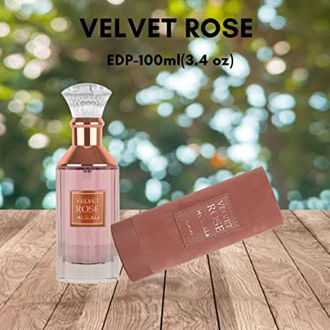Lattafa Velvet Rose Eau de Parfum 100ml bottle with elegant design, showcasing the luxurious floral fragrance.