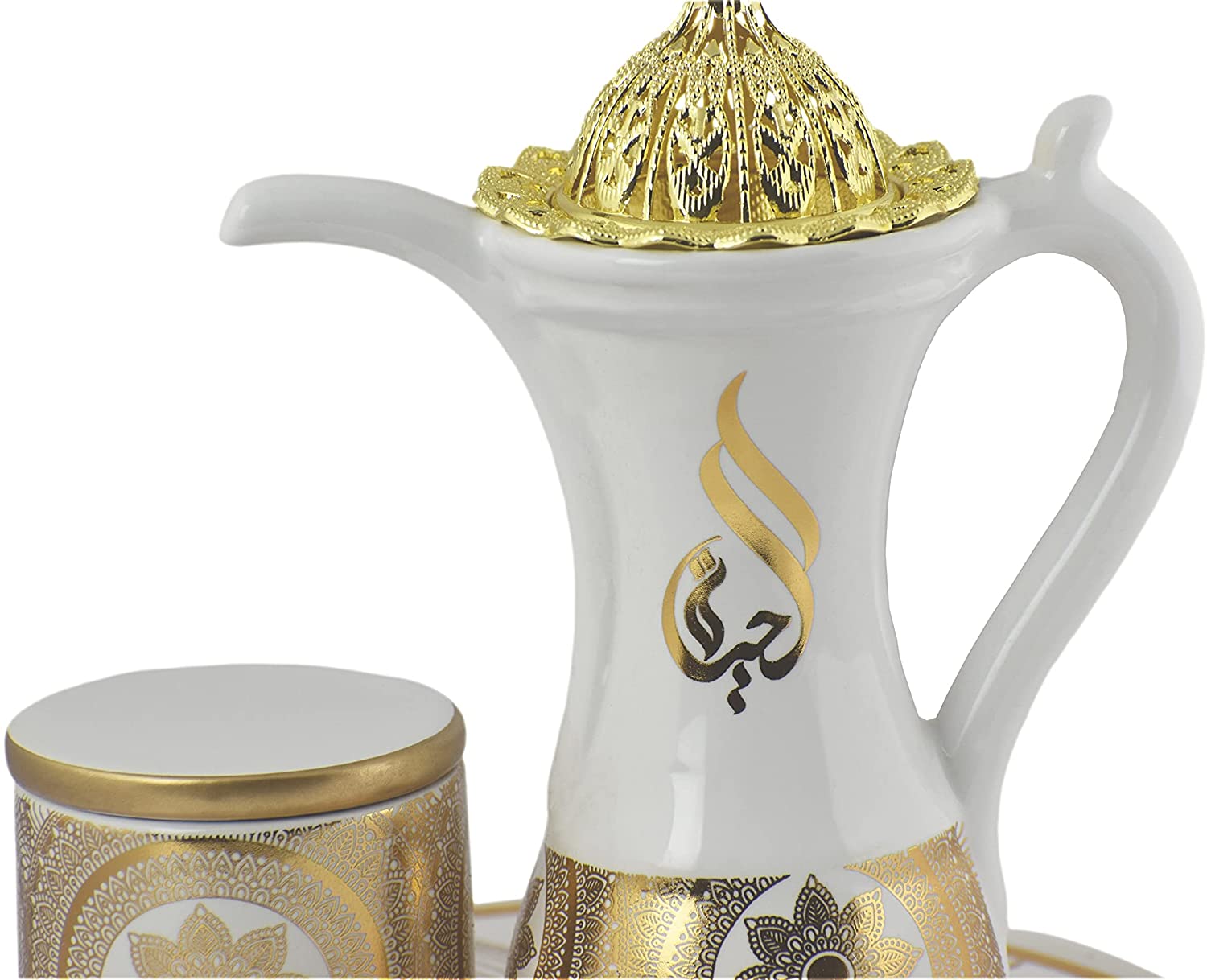 Glossy Arabic Design Royal Bakhoor Tea Set w/ Circular Tray - White | Intense Oud - Intense Oud