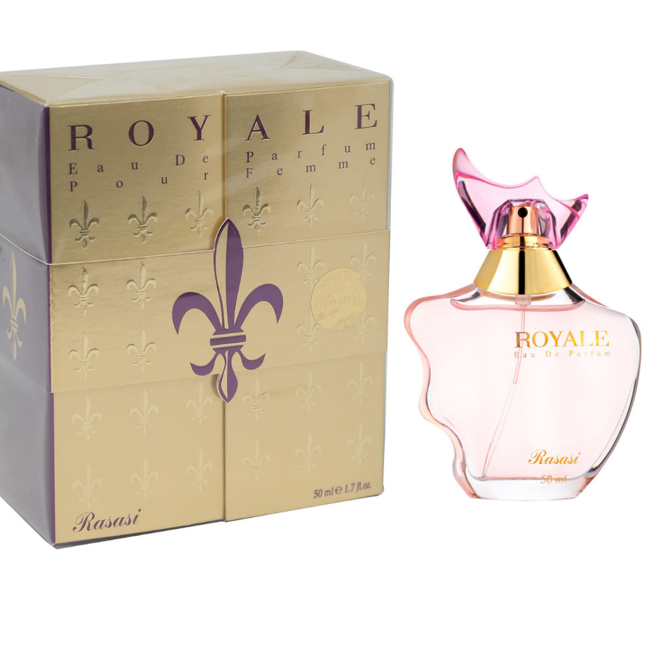 Rasasi Royale Xtra Value Pack with men's and women's EDP and EDT bottles, featuring blue-themed perfume packaging.